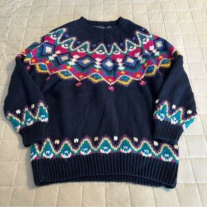 Vintage Best American Fair Isle Knit Sweater Size L Skiing Alpine Bright